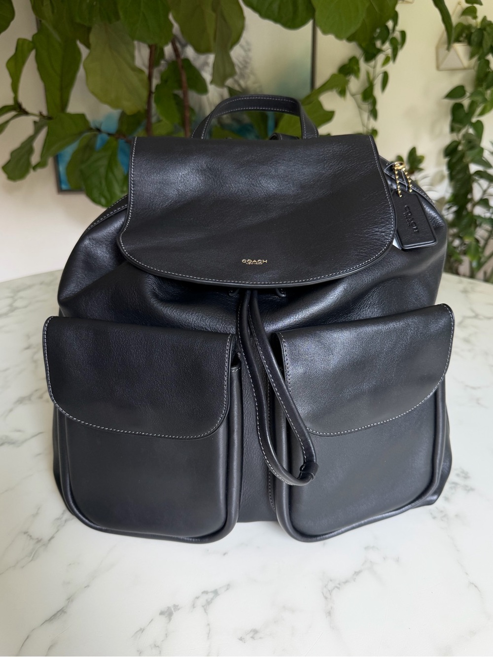 NWT COACH Crosby Backpack Bag Brass Black Natural Grain Leather CY279 Unisex